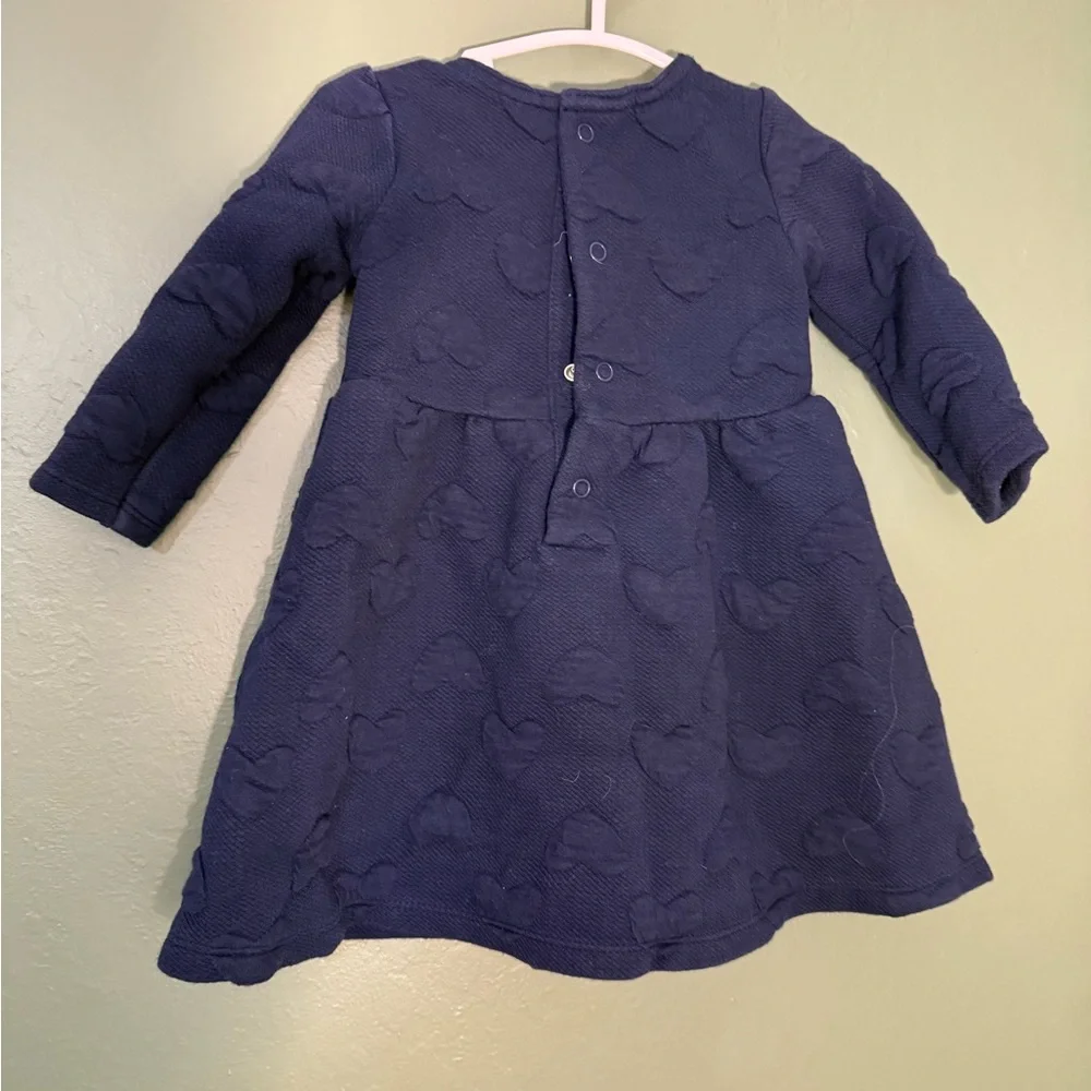 Carter’s Navy Blue Knit Long Sleeve Dress with Textured Heart Pattern, 12M